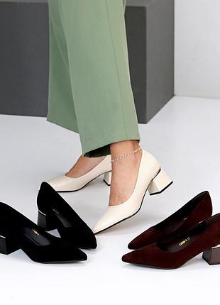 Туфли женские из экокожи / экозамши каблук - 5,5 см