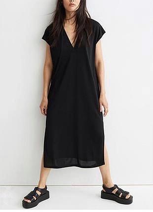 Чорна довга легка напівпрозора сукня з розрізами, сарафан, туніка, пляжна сукня