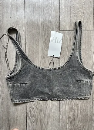 Джинсовий кроп топ zara вкорочений топ з деніму р.м