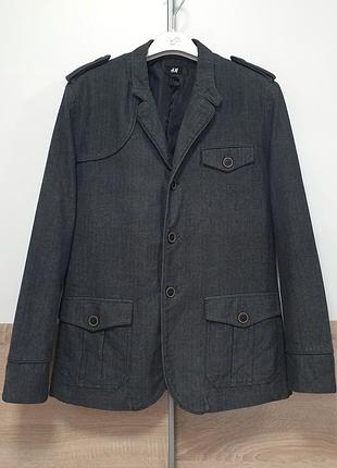 H&m - блейзер котоновий - s/m • 48/50 - сірий піджак жакет чоловічий - slim fit - п50 п48  •