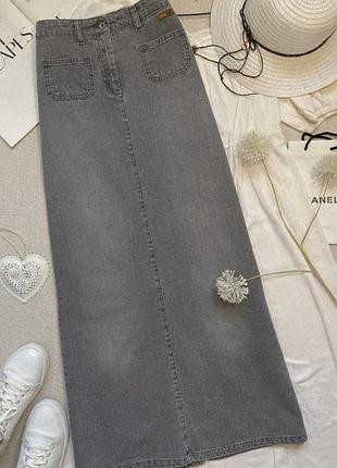 Длинная джинсовая юбка qs макси серого цвета