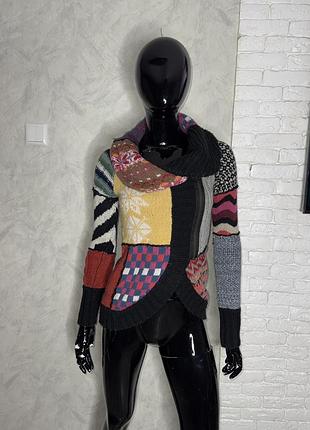 Дизайнерський кардиган кофта в стилі петчворк desigual, xs-s