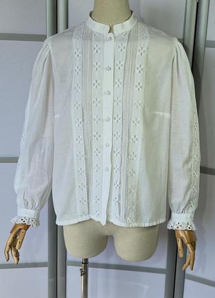 Constanze ризкожная винтажная белоснежная рубашка с вышивкой ришелье