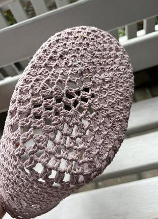 Вязаная, ажурная корзина, ручки кожа, ручной работы 5