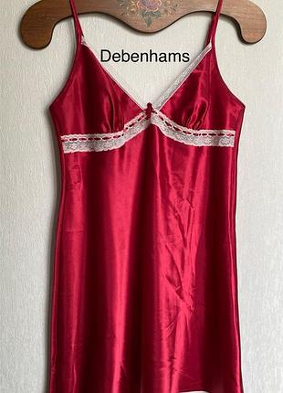 Нічна сорочка бордова з мереживом комбінація сорочка атласна в білизняному стилі debenhams- 12/l