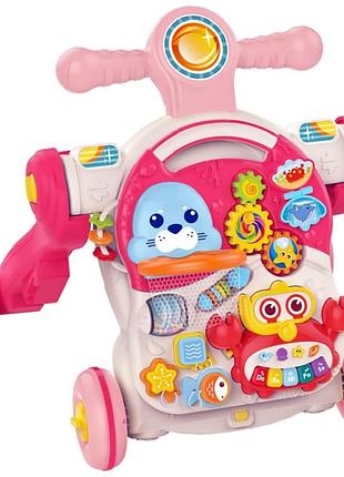 Детские ходунки-каталка "первые шаги 4 в 1" huanger he0827(pink) музыкальные