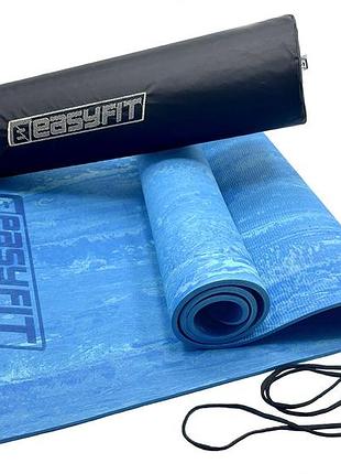 Коврик для йоги и фитнеса easyfit per premium mat 8 мм синий + чехол коврик для фитнеса йоги аэробики