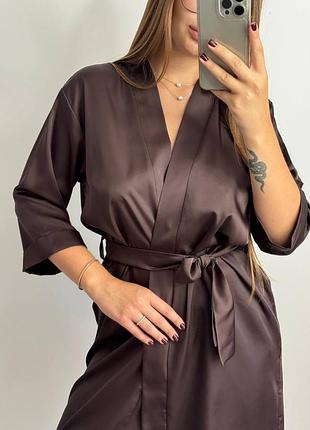 Шовковий шоколадний халат