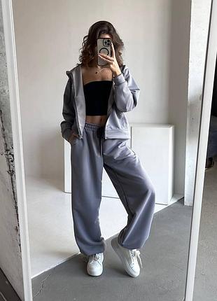 Костюм двойка (брюки+кофта на замке), графитовый костюм, спортивный костюм, оверсайз костюм, 1539