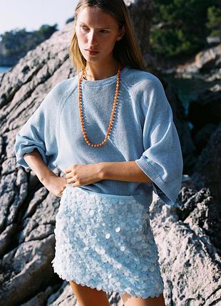 Голубая мини юбка с пайетками zara