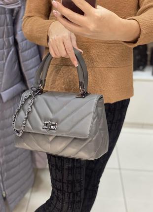 Серая кожаная сумка итальянская сумка жіноча сумка шкіряна6 фото
