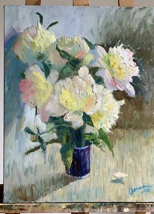 Картина півонії - олійний живопис, масло на холсте, букет півоній картина маслом