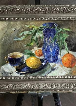 Картина натюрморт з лимоном, італійський натюрморт, картина маслом, картина в рамі