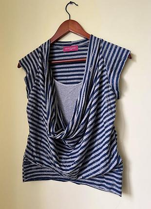 Жіноча футболка блуза на кожен день сіра в синю смужку m/l розміру