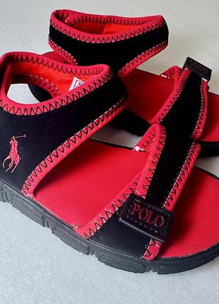 Детские сандалии polo ralph lauren красные с черным кантем | размер 24 (15,5 см)