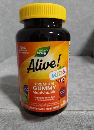 Alive! kids, жувальні мультивітаміни преміальної якості для дітей, зі смаком вишні, винограду та апельсина, 90 жувальних мармеладок
