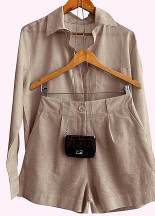 Костюм жіночий лляний сорочка та шорти бежевий 48-50 р. l-xl