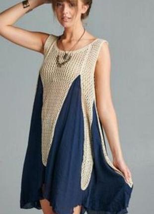 Оверсайз очень красивое платье ришелье темно-синего цвета