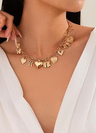 Намисто колье з шармами серце золотисте модне нове