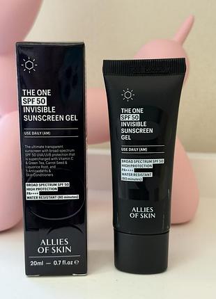 Водостійкий сонцезахисний крем allies of skin the one spf 50 invisible sunscreen gel spf 50