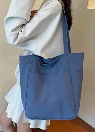 Жіноча сумка-шопер із довгими ручками текстильна синя