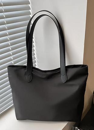 Жіноча текстильна сумка шопер чорна з довгими ручками
