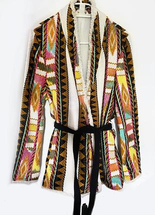 Стильный винтажный бохо блейзер с вышивкой h&m жаккард пиджак кимоно этно вышитый