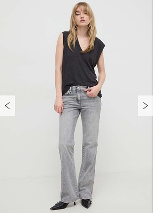 Удлиненная льняная футболка с глубоким v образным вырезом от hirsch