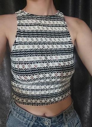 Топ стильный вязаный xxs/xs женский черно-белый koton