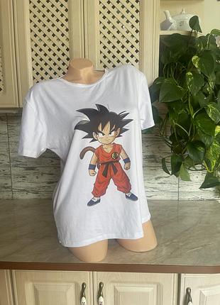 Футболка біла футболка з принтом персонажа сон ґоку з аніме "dragon ball".
