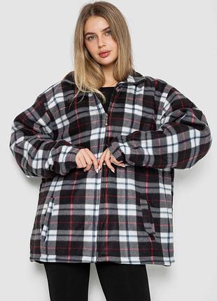 Кофта-рубашка на молнии утепленная, цвет черно-красный, 244r2210