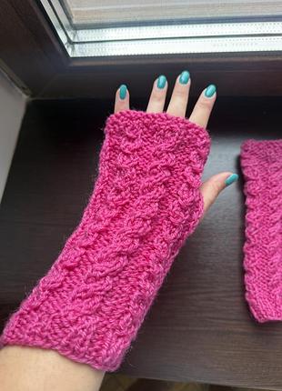 Рукавички мітенки рожеві ручна робота
