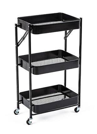 Етажерка мобільна триярусна універсальна з металу чорна 46,5*29*77,5см sw-00002099