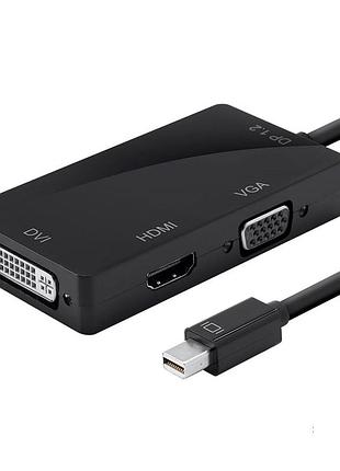 Конвертер mini display port (папа) на hdmi/vga/dvi(мама) 30cm, black, 4k/2k, пакет