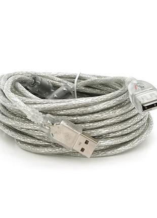 Удлинитель usb 2.0 am/af, 10.0m, 2 феррита, прозрачный белый q70