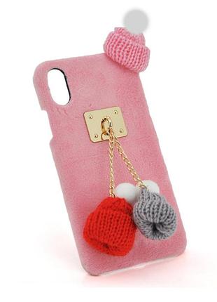 Накладка пушистая шапки iphone 7 plus/8 plus pink