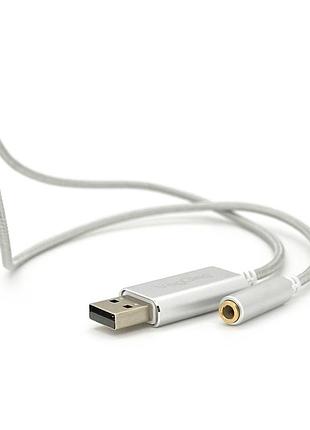 Переходник для наушников veggieg v-k202 usb2.0(m)-jack3.5(f), silver, box