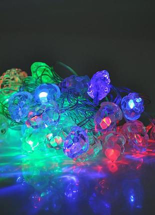 Гирлянды 40led (ежевика) red/green/blue/yellow, 1 режим, 5метров, прозрачная изоляция, пакет