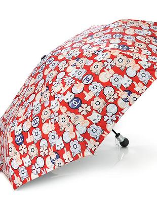 Зонт женский chanel kitten автоматический, d-116см, защита от солнца, uv (99%), защита от дождя, каркас - al+fe, white-red