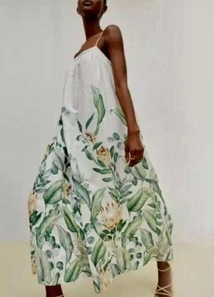 Красива льляна сукня плаття сарафан в квіти h&m