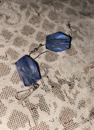 Пластикові сині сережки під скло3 фото