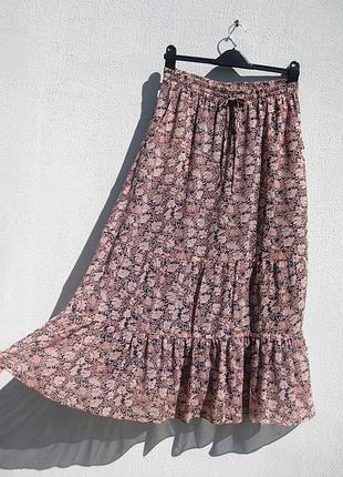 Длинная ярусная цветочная юбка с карманами на резинке co'couture