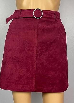 Бордова міні спідниця висока посадка мини юбка