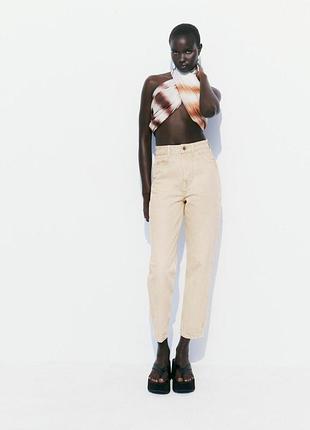 Zara z1975 mom fit новые джинсы момы песочного цвета с высокой посадкой