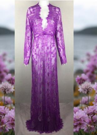 Кружевное платье в пол пурпурное с-м, на купальник, фотосессия3 фото