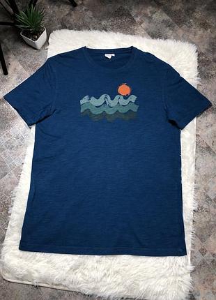 Синя чоловіча котонова футболка з принтом