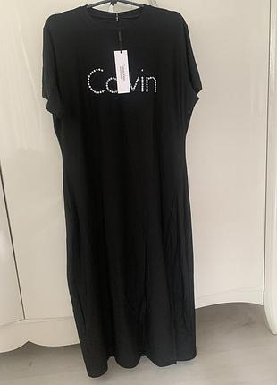 Комплект плаття максі і сумка текстиль через плече чорні calvin klein великого розміру