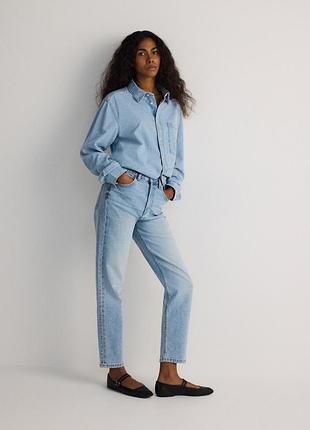 Reserved mom fit голубые джинсы момы в высокой посадке