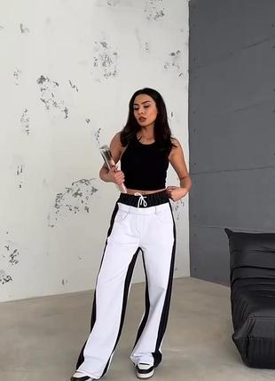 Брюки палаццо белые с вставками