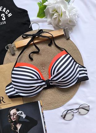 Полосатый лиф верхняя часть купальника черно-белый плотная чашка на завязки раздельный купальник бикини